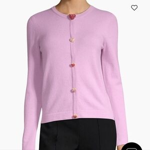 ESCADA dark Rose Wool Cashmere Heart Rhinestone Buttoned Cardigan size L